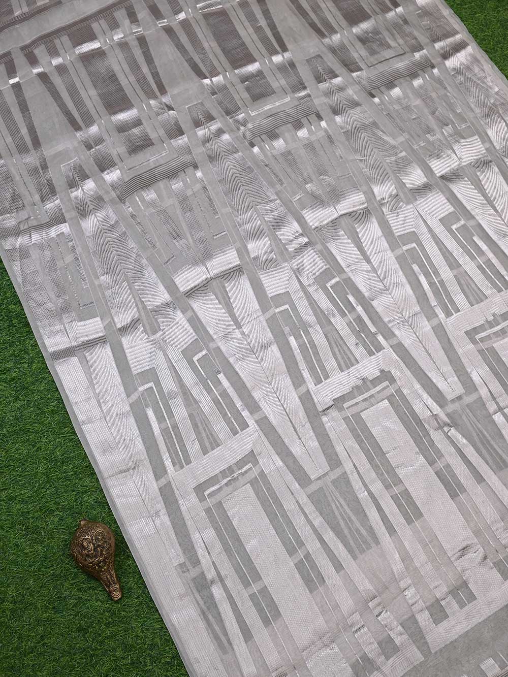 Light Grey Tissue Handloom Banarasi Lehenga - Sacred Weaves
