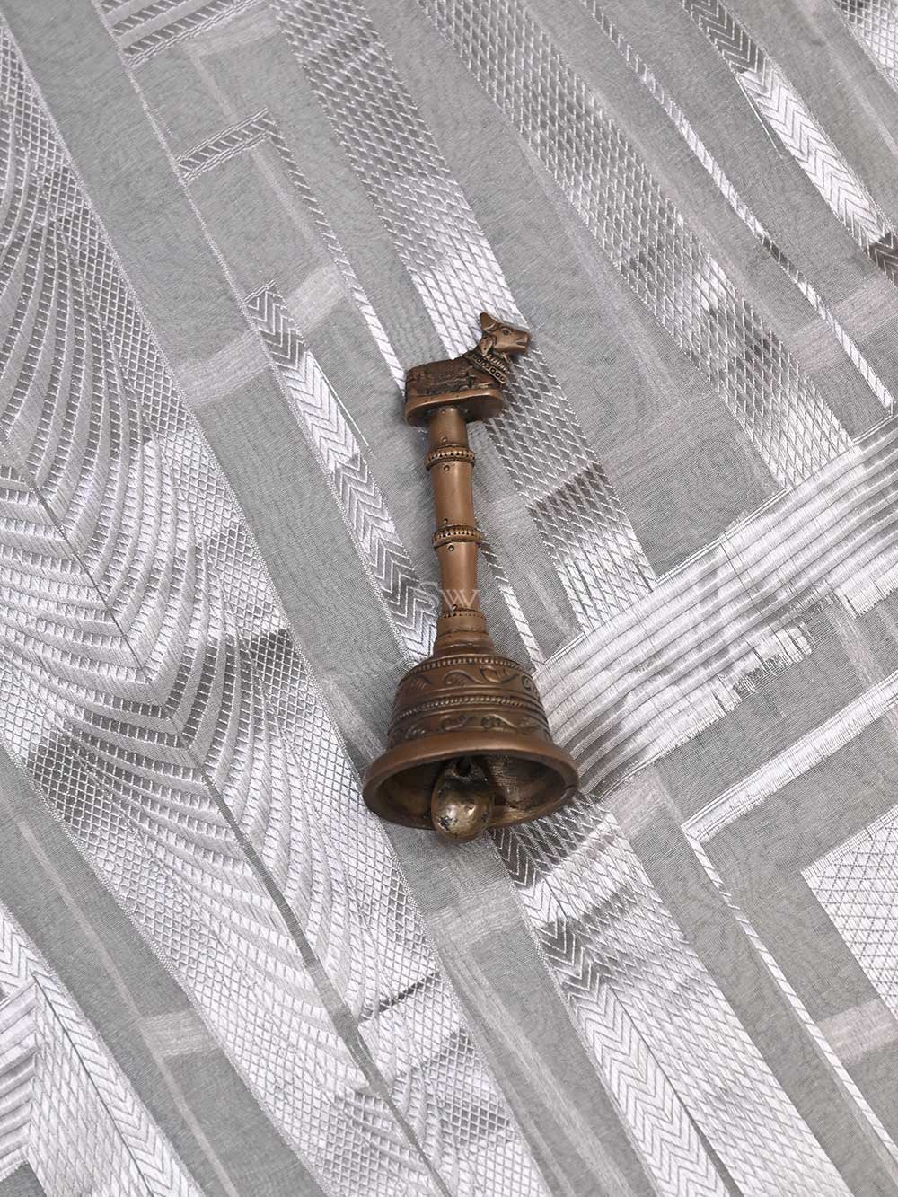 Light Grey Tissue Handloom Banarasi Lehenga - Sacred Weaves