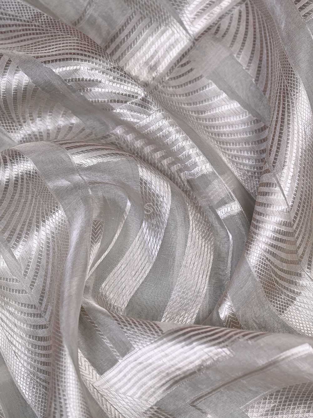 Light Grey Tissue Handloom Banarasi Lehenga - Sacred Weaves