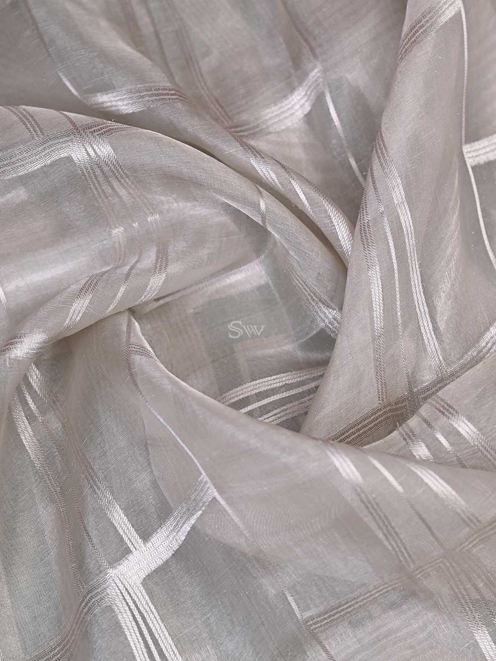 Light Grey Tissue Handloom Banarasi Lehenga - Sacred Weaves