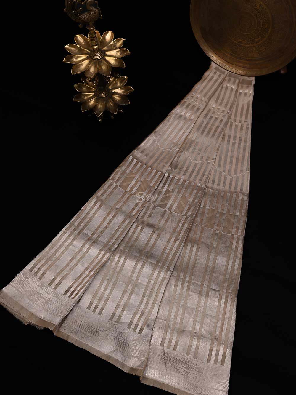 Light Brown Tissue Handloom Banarasi Lehenga - Sacred Weaves