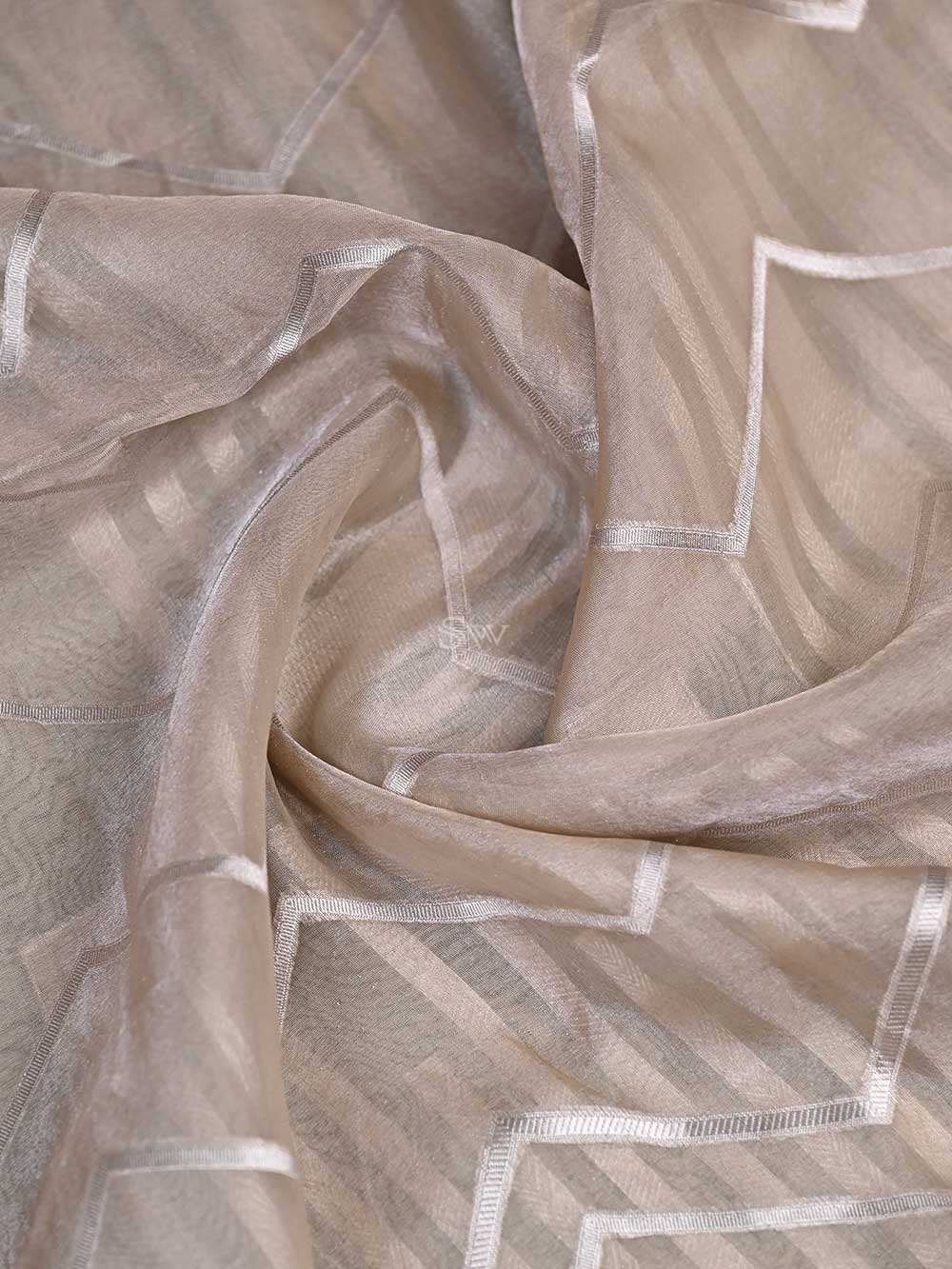 Light Brown Tissue Handloom Banarasi Lehenga - Sacred Weaves