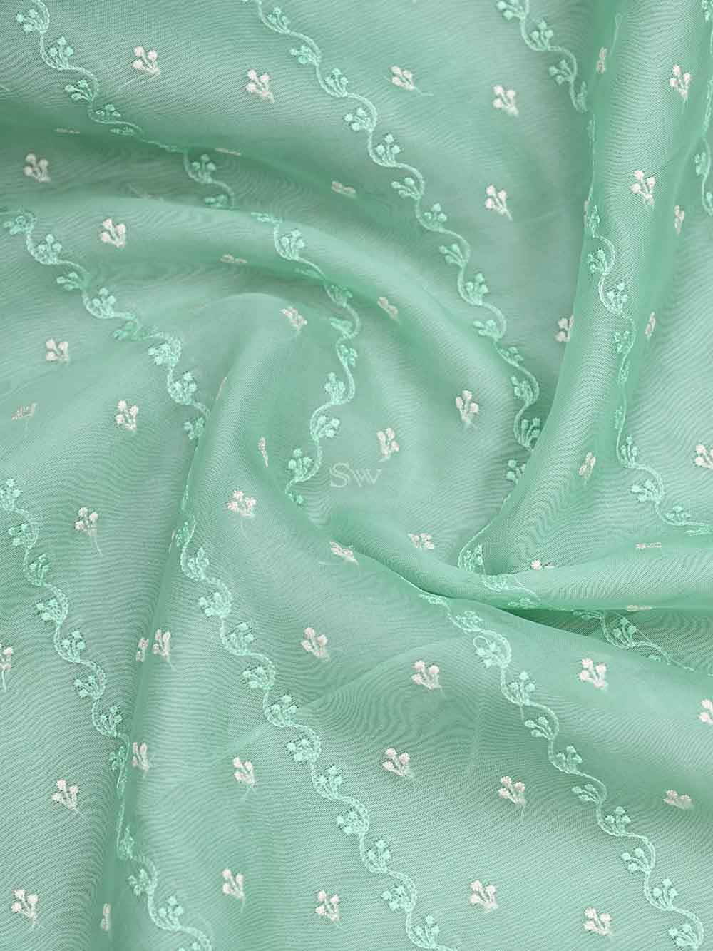Sea Green Organza Handloom Banarasi Suit - Sacred Weaves