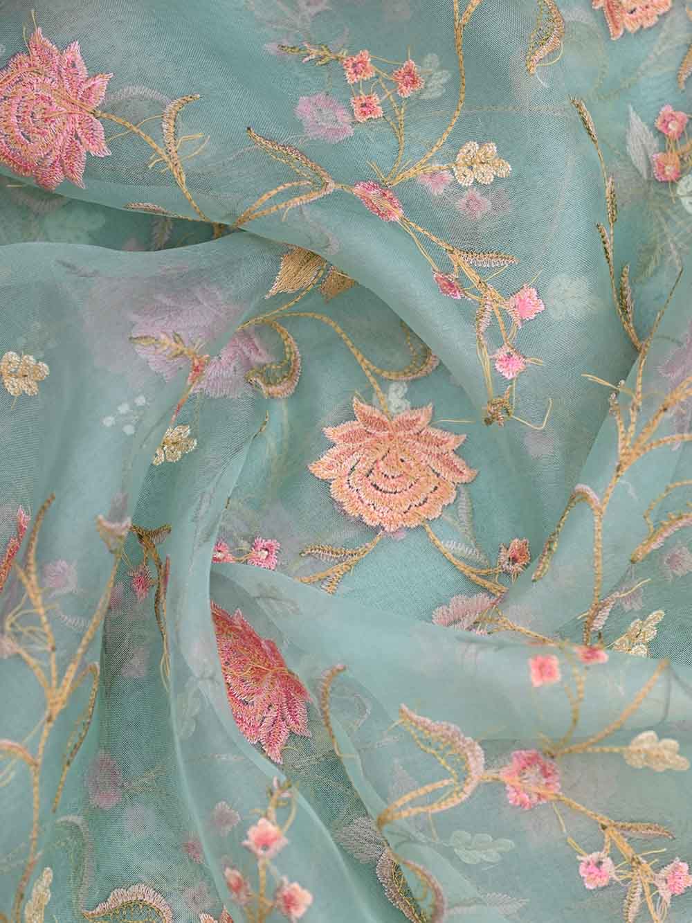 Sea Green Organza Handloom Banarasi Suit - Sacred Weaves