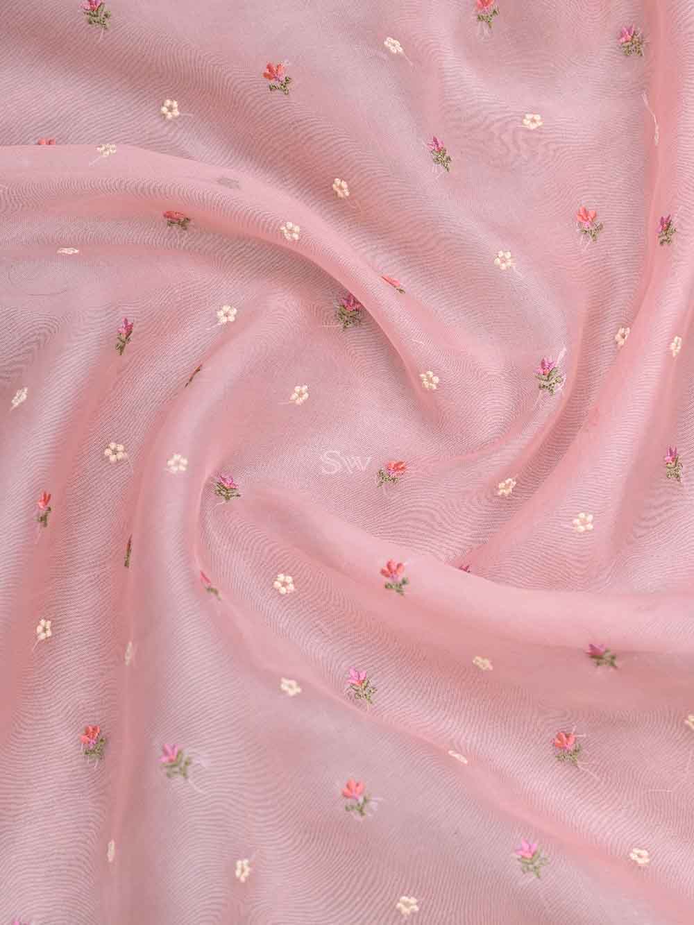 Light Pink Organza Handloom Banarasi Suit - Sacred Weaves