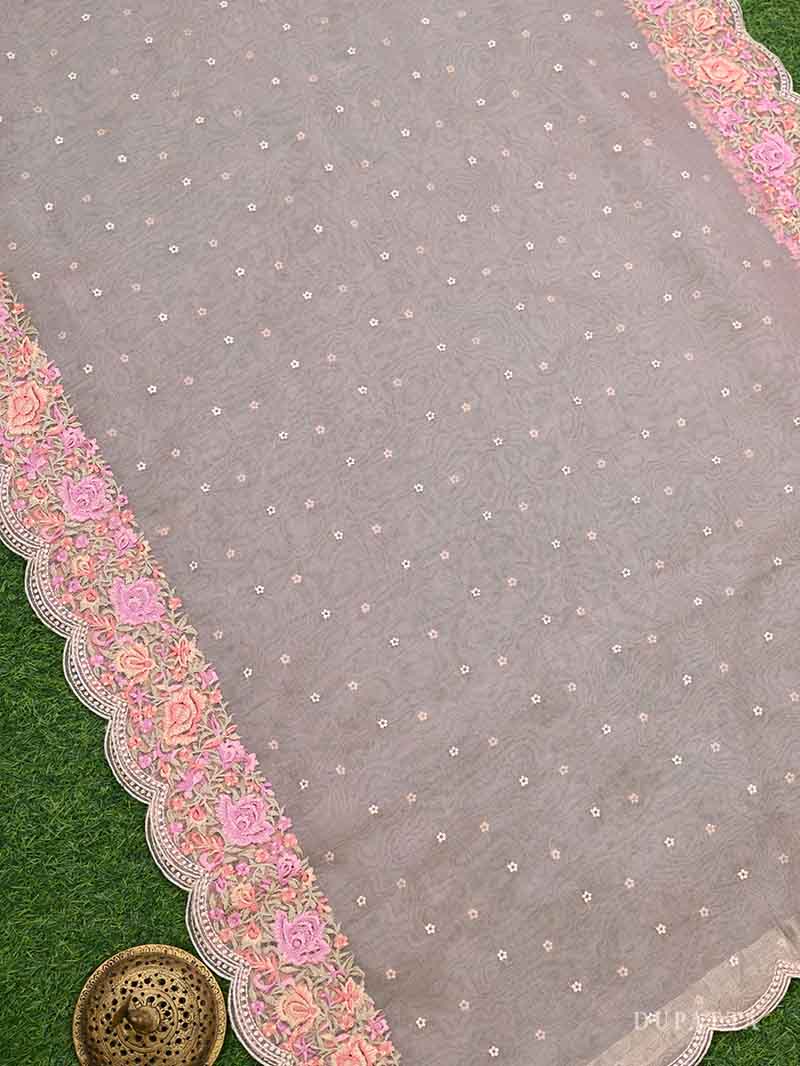 Light Pink Organza Handloom Banarasi Suit - Sacred Weaves