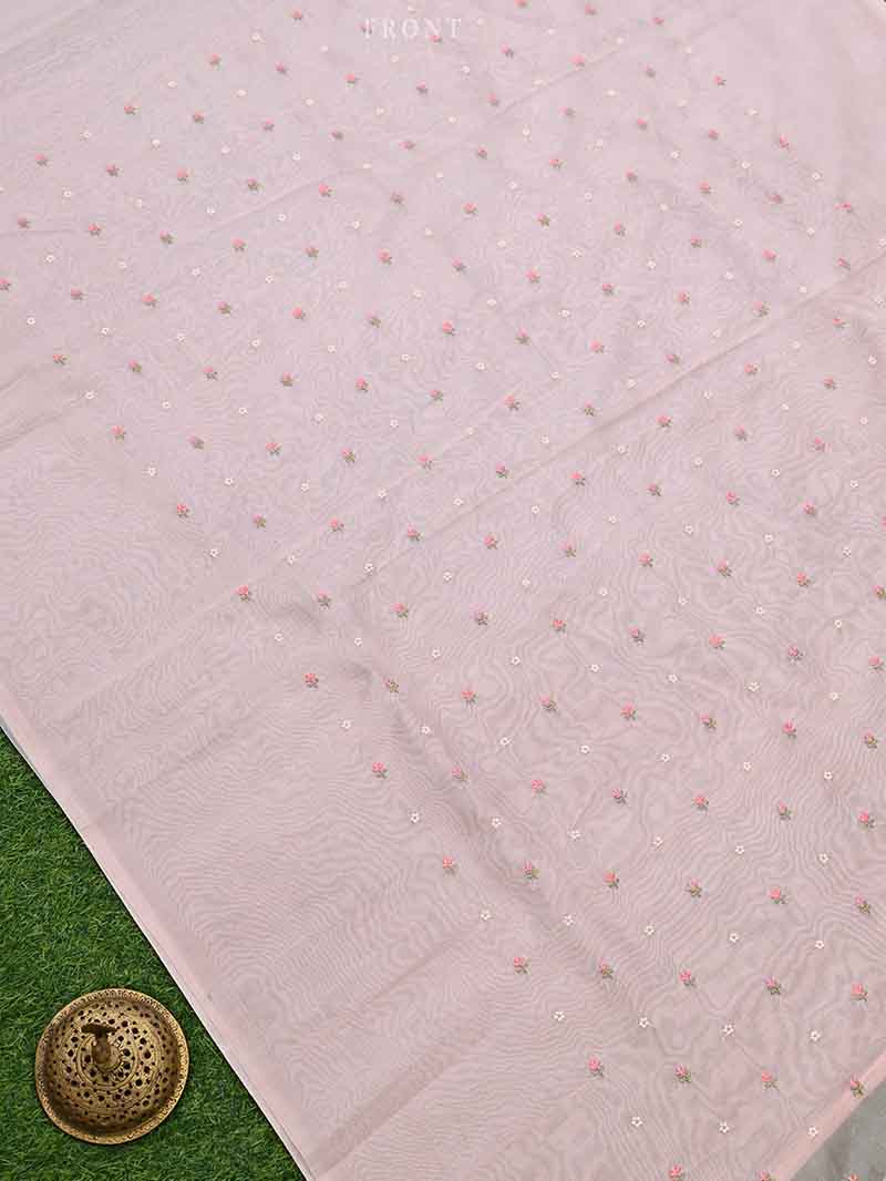 Powder Pink Organza Handloom Banarasi Suit - Sacred Weaves