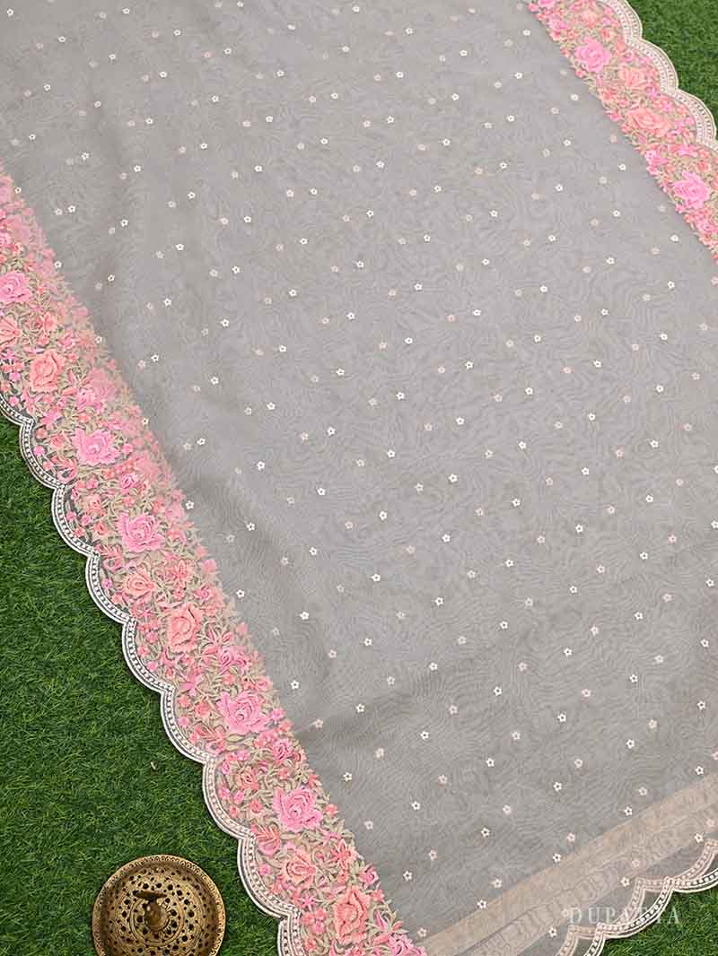 Powder Pink Organza Handloom Banarasi Suit - Sacred Weaves