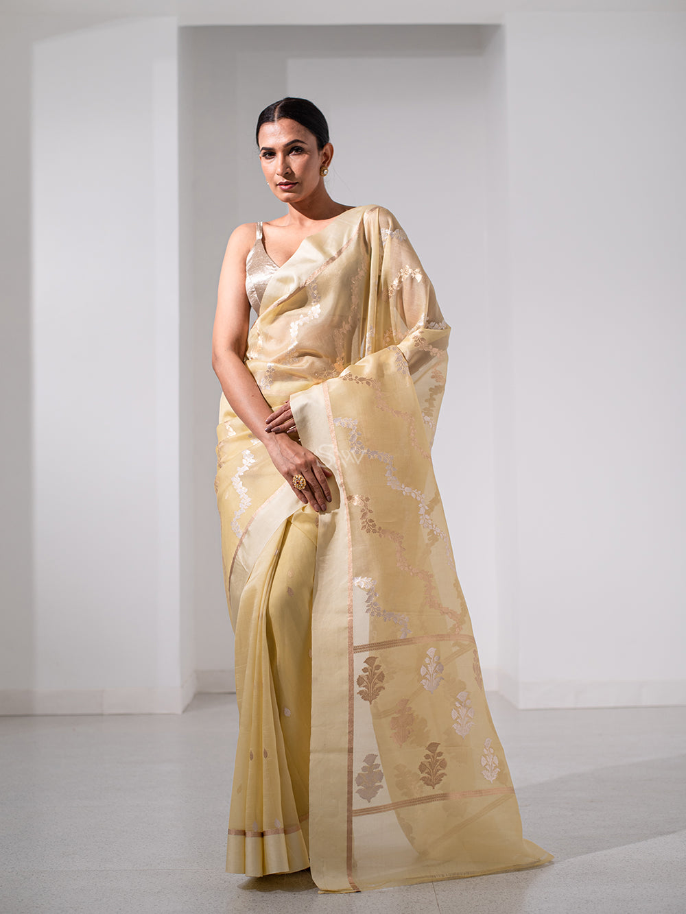 Yellow Organza Handloom Banarasi Saree - Sacred Weaves