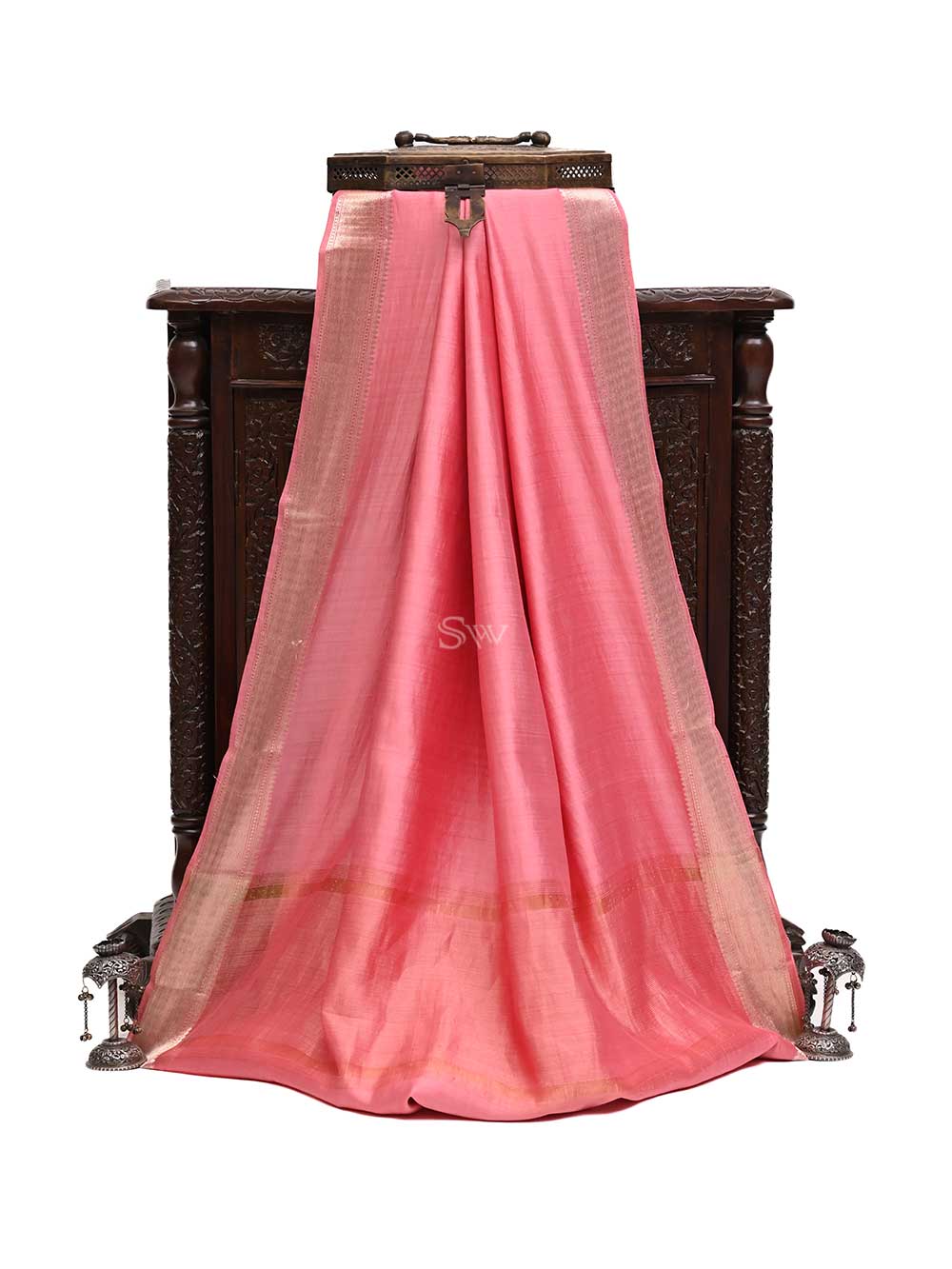 Light Coral Pink Chiniya Silk Handloom Banarasi Saree - Sacred Weaves