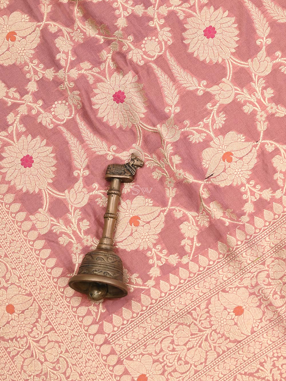 Dusty Pink Meenakari Jaal Katan Silk Handloom Banarasi Dupatta - Sacred Weaves