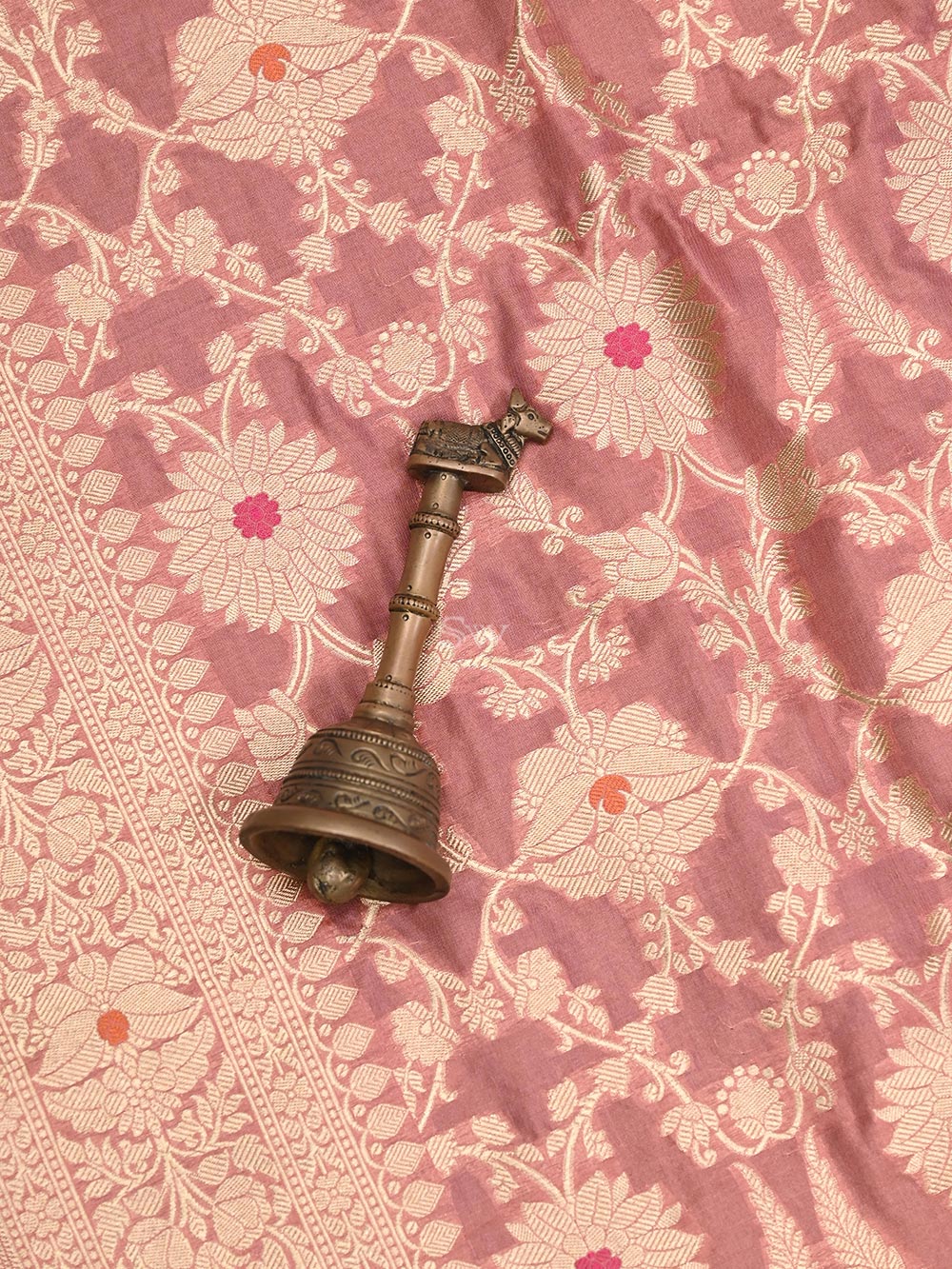 Dusty Pink Meenakari Jaal Katan Silk Handloom Banarasi Dupatta - Sacred Weaves