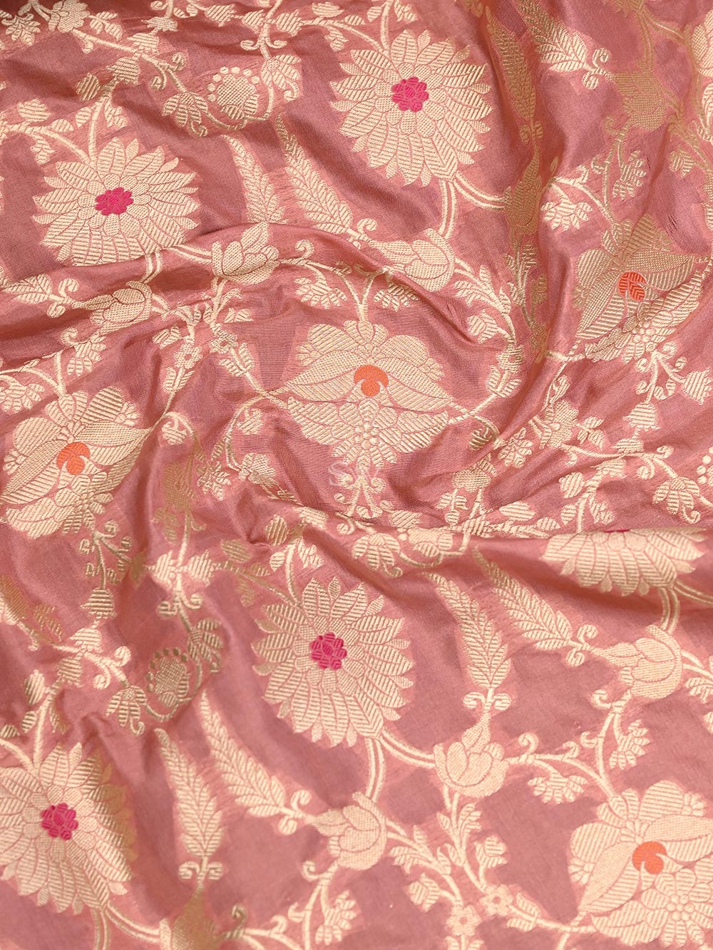 Dusty Pink Meenakari Jaal Katan Silk Handloom Banarasi Dupatta - Sacred Weaves