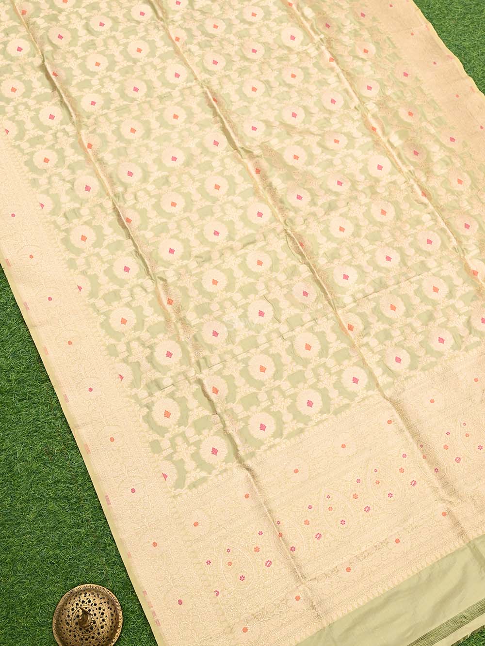 Pastel Yellow Meenakari Jaal Katan Silk Handloom Banarasi Dupatta - Sacred Weaves