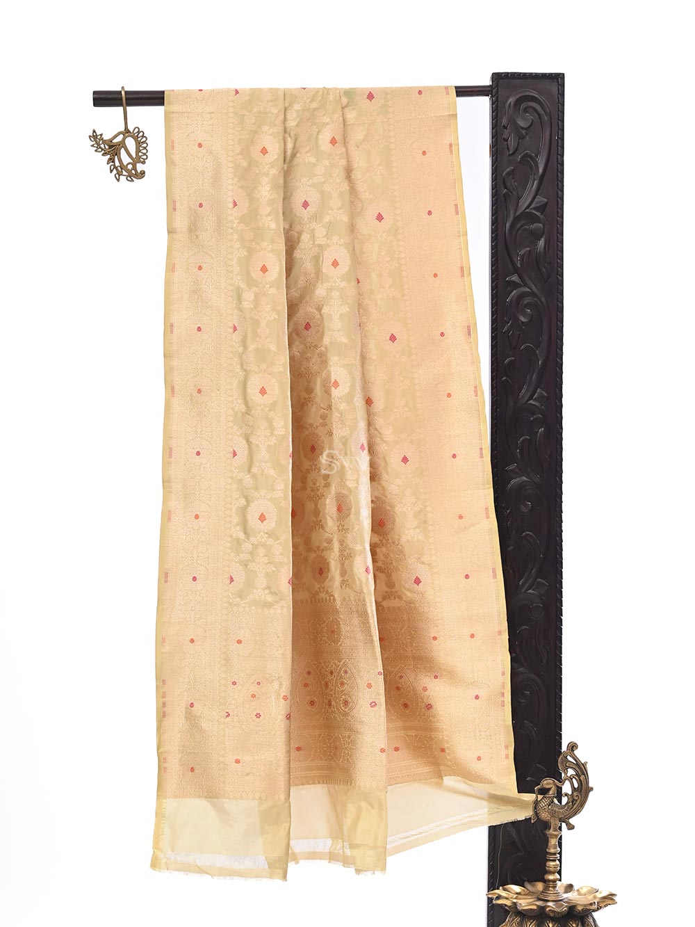 Pastel Yellow Meenakari Jaal Katan Silk Handloom Banarasi Dupatta - Sacred Weaves