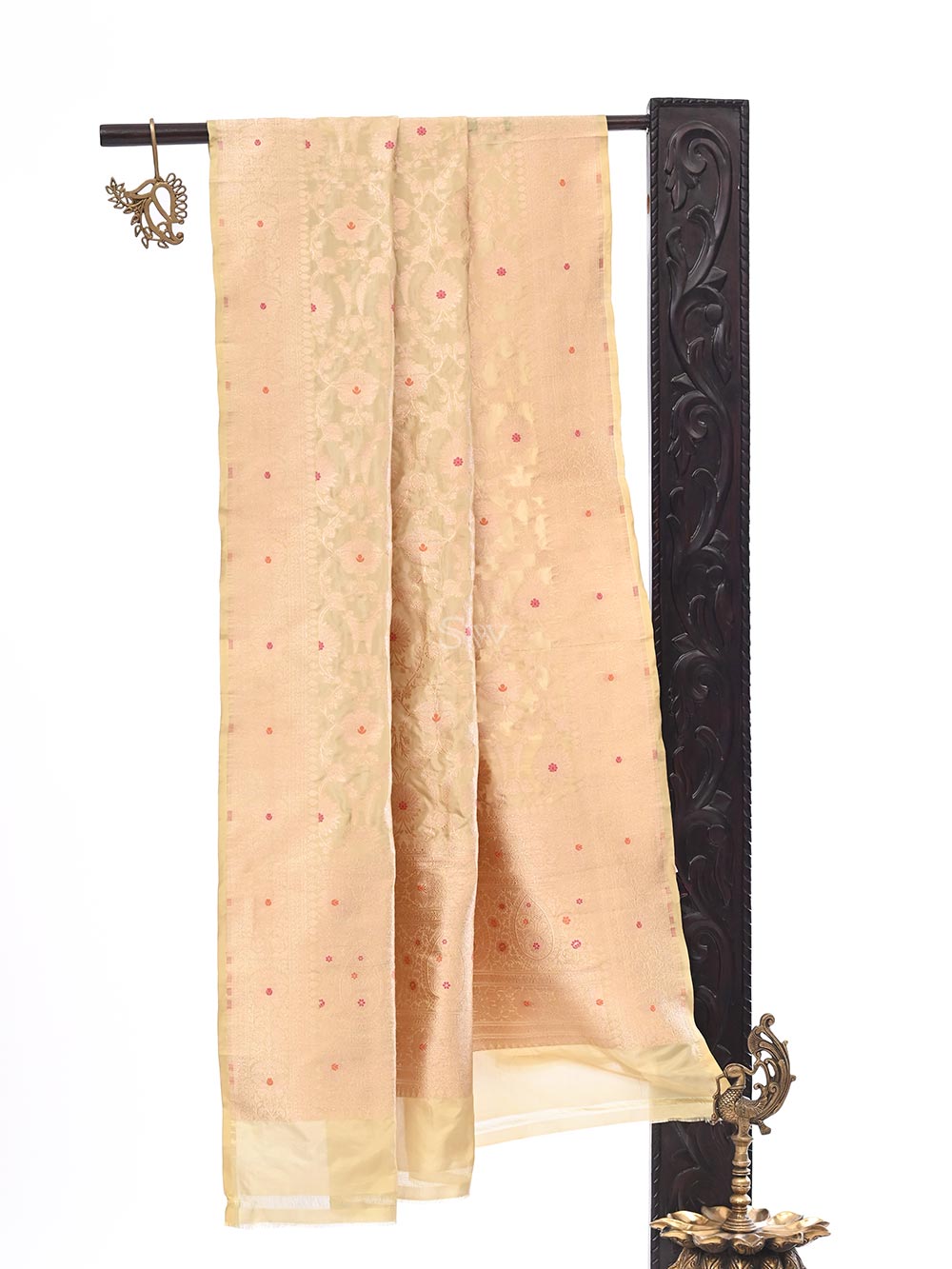 Pastel Yellow Meenakari Jaal Katan Silk Handloom Banarasi Dupatta - Sacred Weaves
