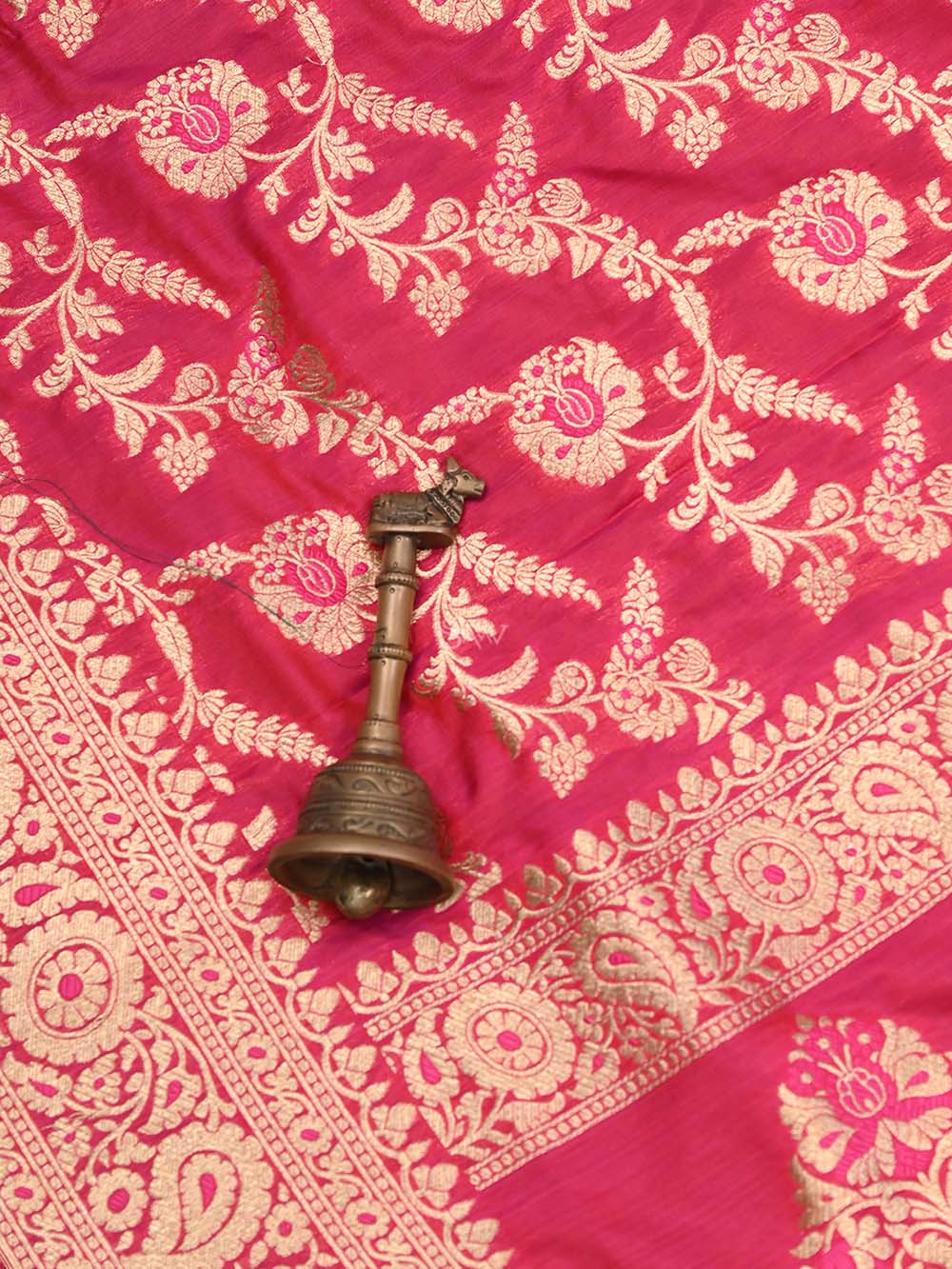 Pink Red Jaal Katan Silk Handloom Banarasi Dupatta - Sacred Weaves