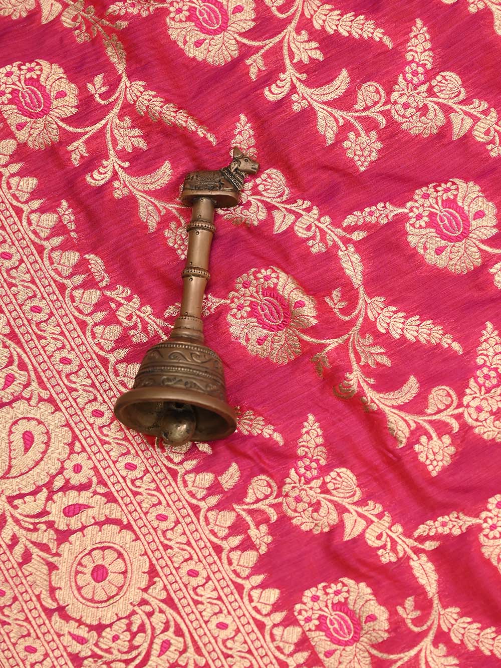 Pink Red Jaal Katan Silk Handloom Banarasi Dupatta - Sacred Weaves