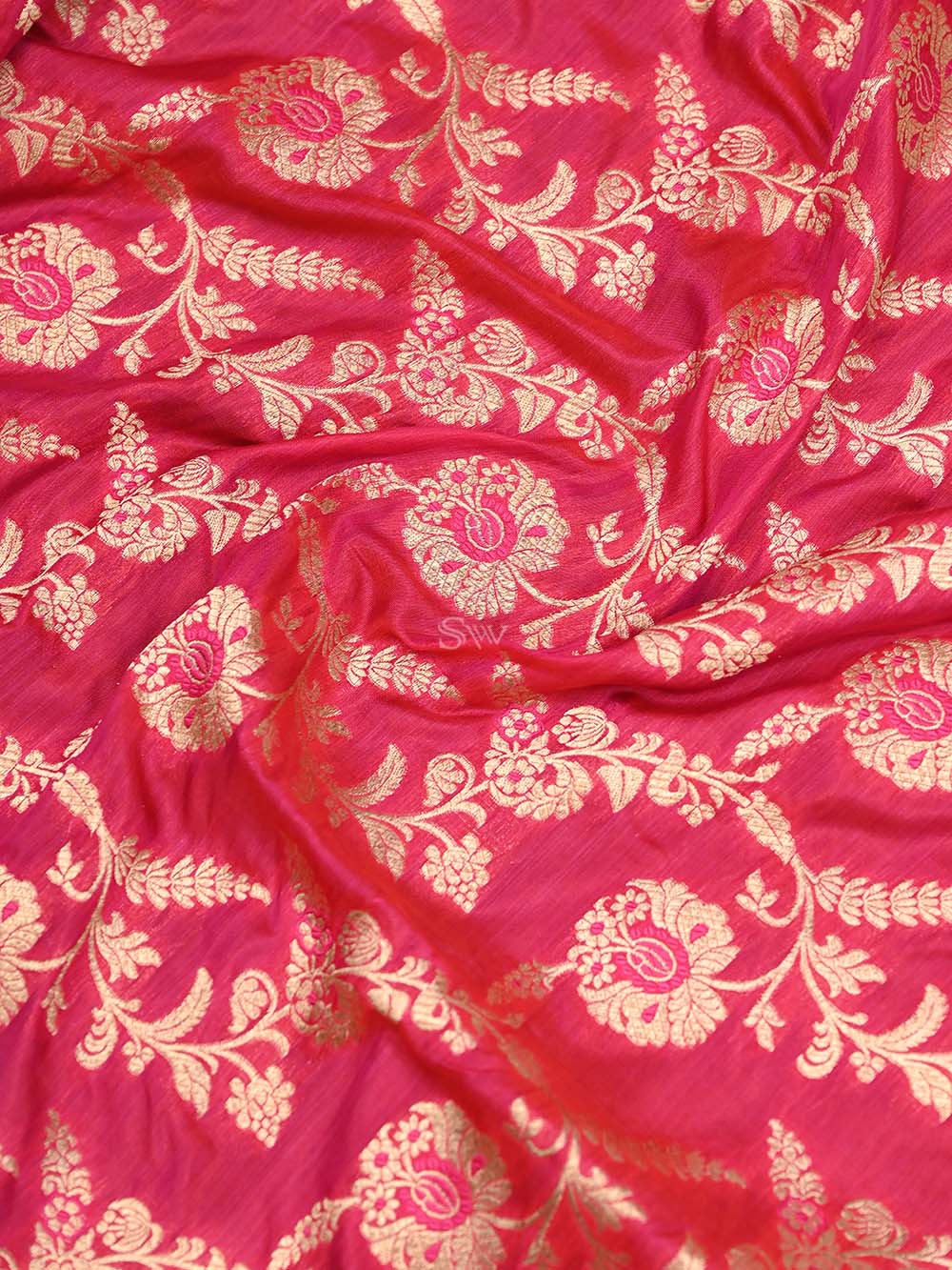 Pink Red Jaal Katan Silk Handloom Banarasi Dupatta - Sacred Weaves