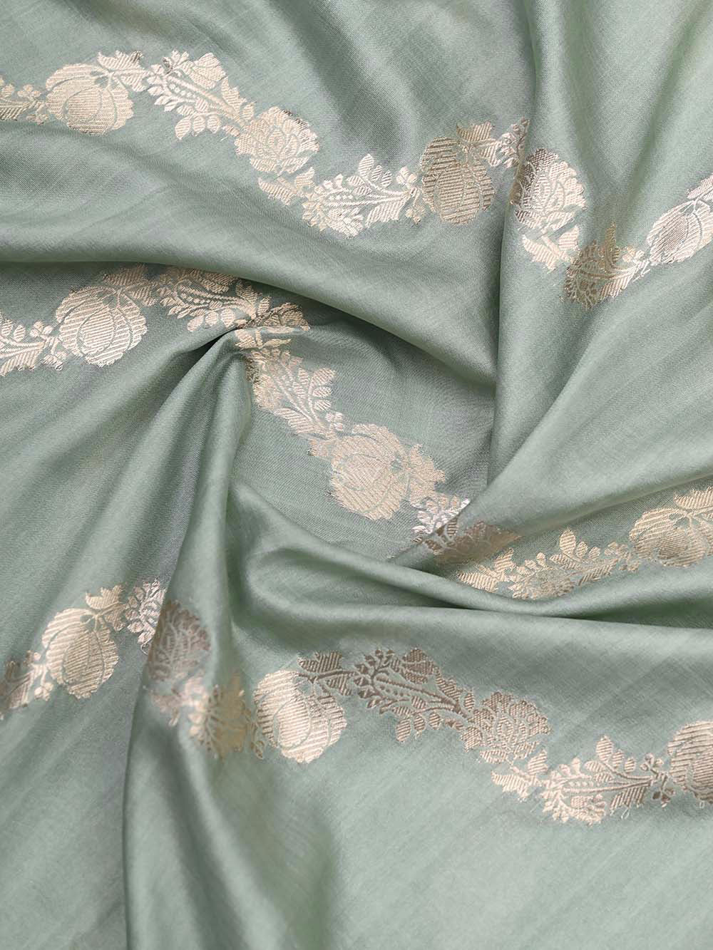 Pastel Mint Green Tussar Silk Handloom Banarasi Suit - Sacred Weaves