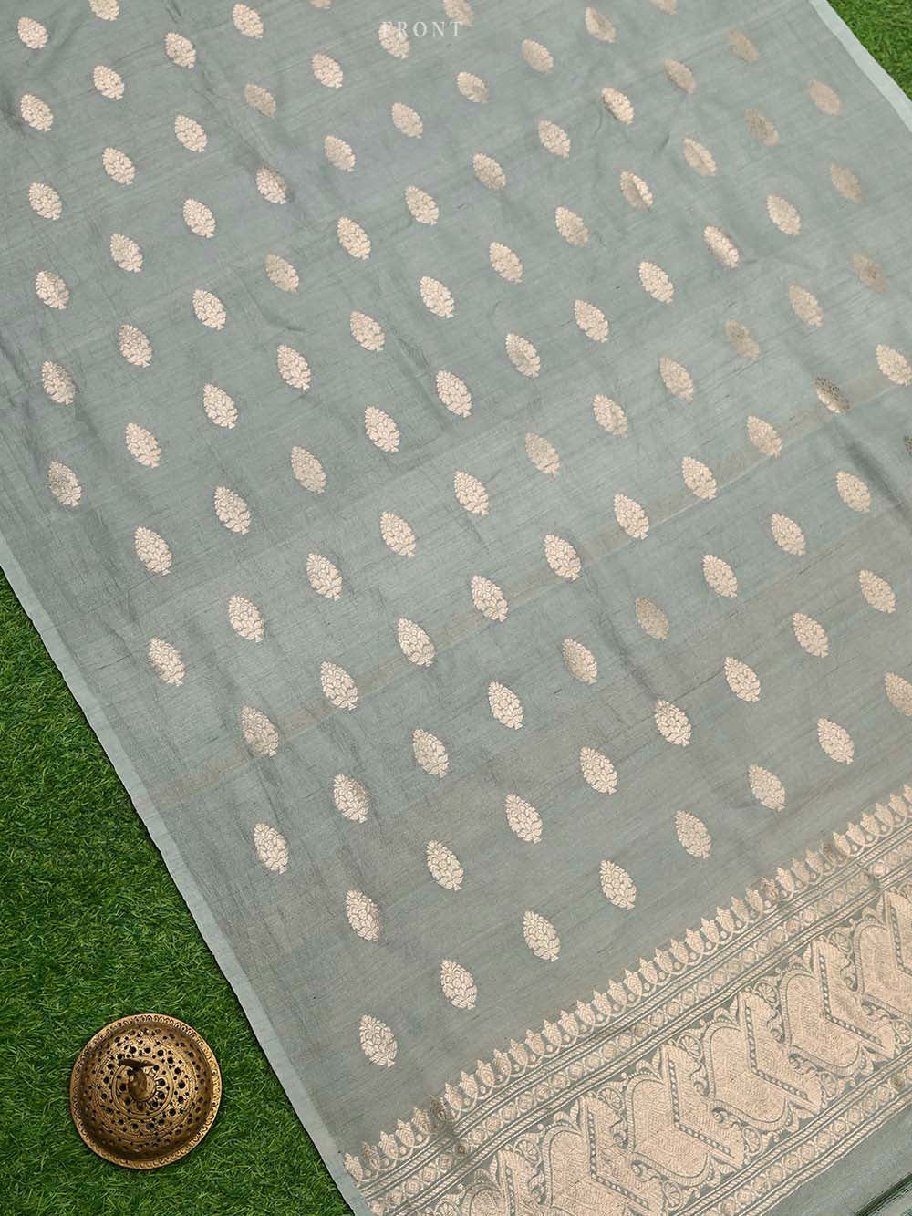 Pastel Mint Green Tussar Silk Handloom Banarasi Suit - Sacred Weaves