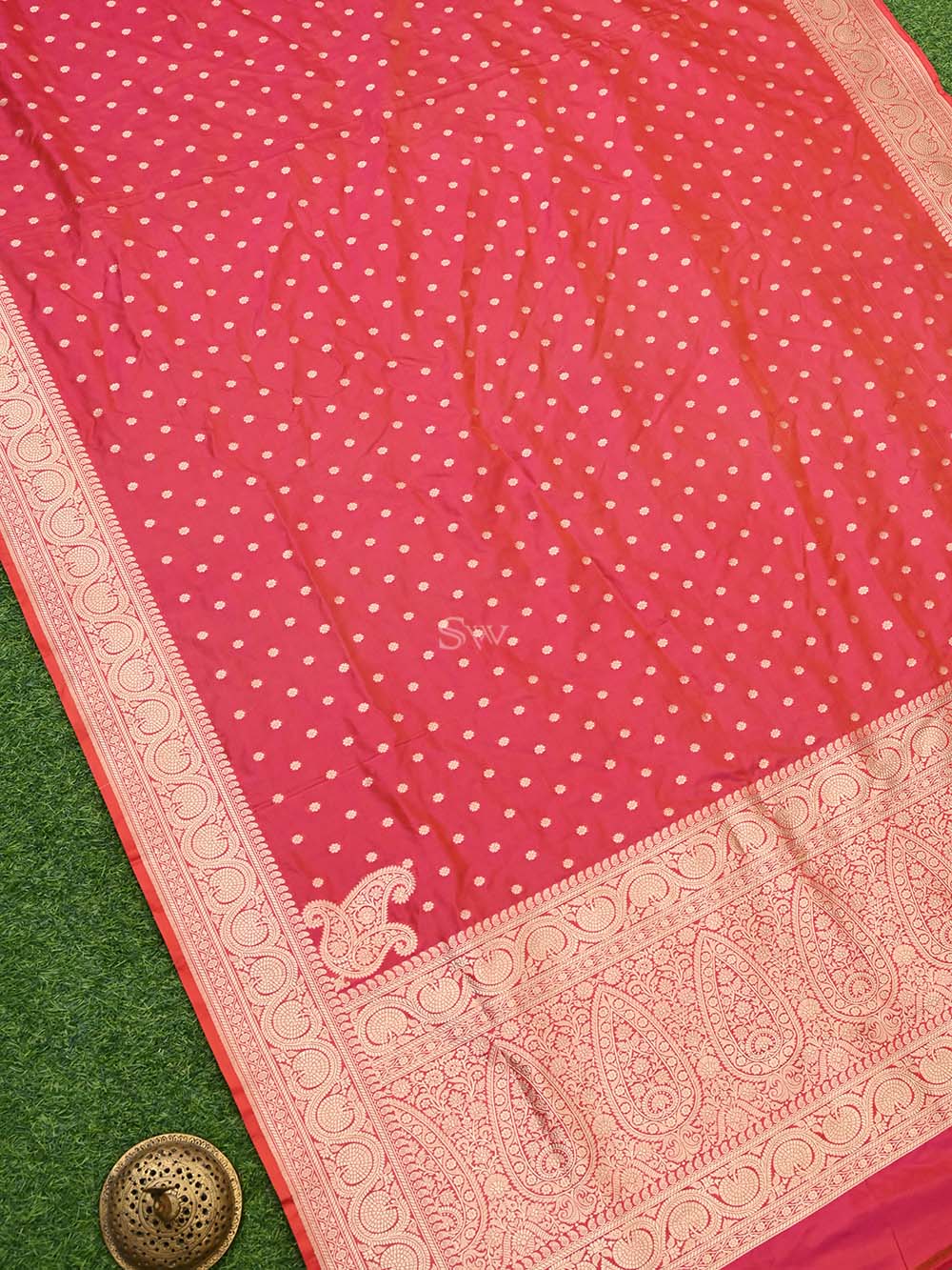 Pink Orange Konia Katan Silk Handloom Banarasi Dupatta - Sacred Weaves