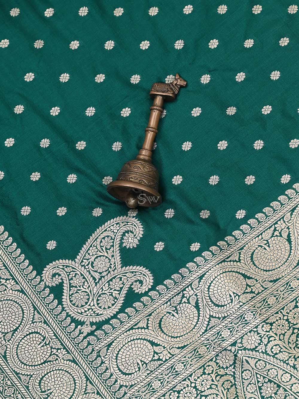 Bottle Green Konia Katan Silk Handloom Banarasi Dupatta - Sacred Weaves