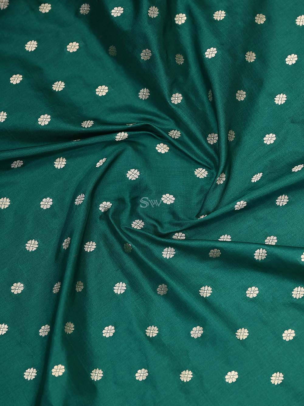 Bottle Green Konia Katan Silk Handloom Banarasi Dupatta - Sacred Weaves