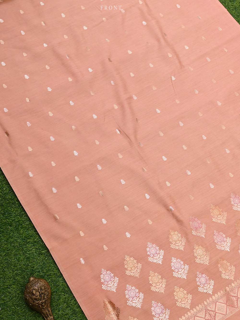 Peach Moonga Tussar Silk Handloom Banarasi Suit - Sacred Weaves