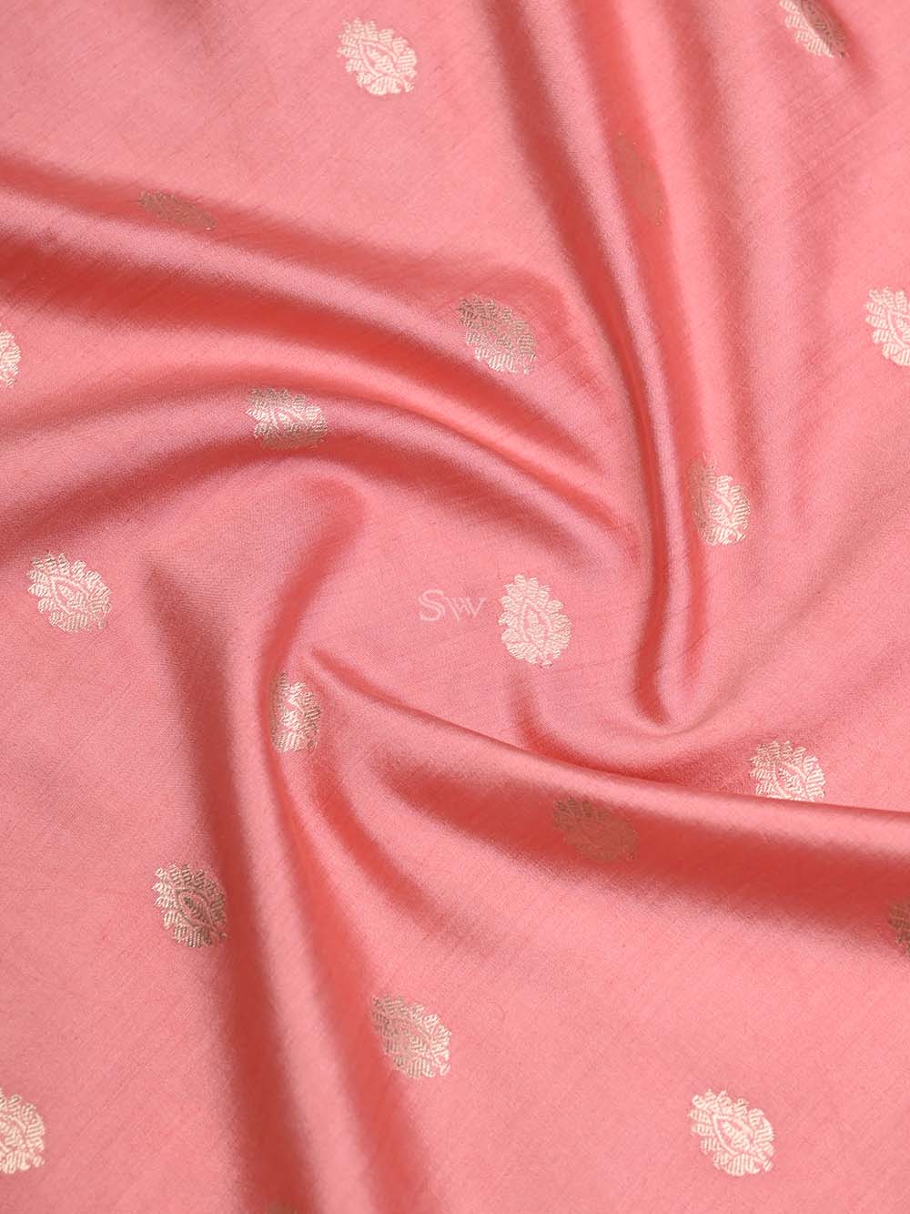 Coral Peach Chiniya Silk Handloom Banarasi Suit - Sacred Weaves